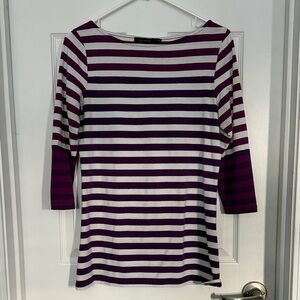 The Limited Purple and White Striped 3/4 Sleeve Top